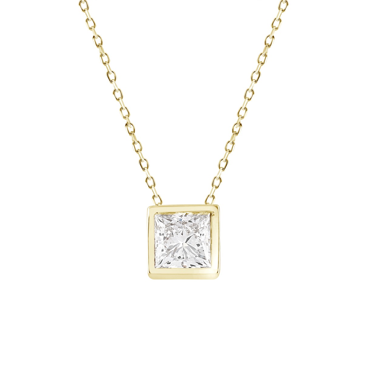 LADIES SOLITAIRE PENDANT 2CT PRINCESS DIAMOND 14K YELLOW GOLD