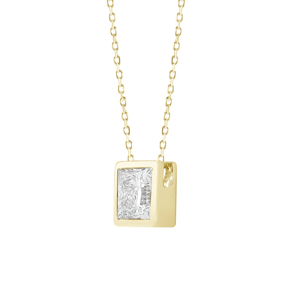 LADIES SOLITAIRE PENDANT 2CT PRINCESS DIAMOND 14K YELLOW GOLD