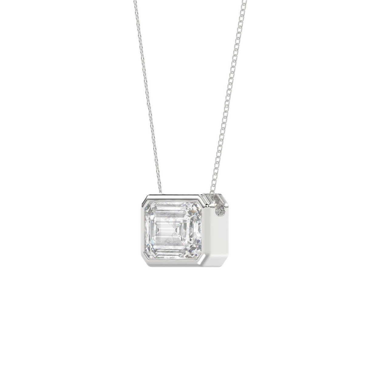 LADIES SOLITAIRE PENDANT 2CT EMERALD DIAMOND 14K WHITE GOLD