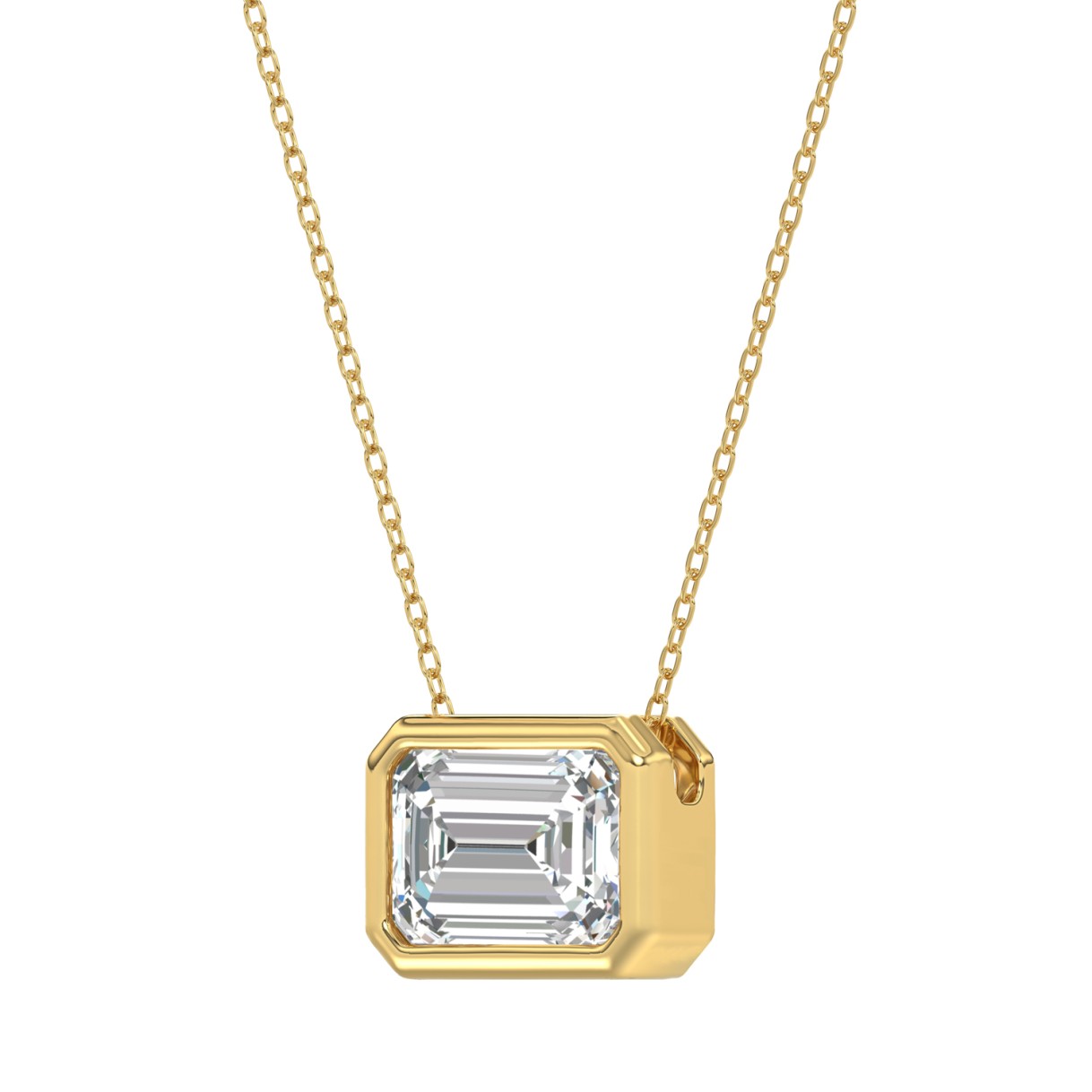 LADIES SOLITAIRE PENDANT 2CT EMERALD DIAMOND 14K YELLOW GOLD