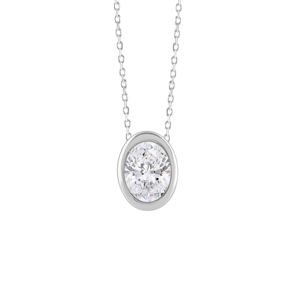 LADIES SOLITAIRE PENDANT 2CT OVAL DIAMOND 14K WHITE GOLD