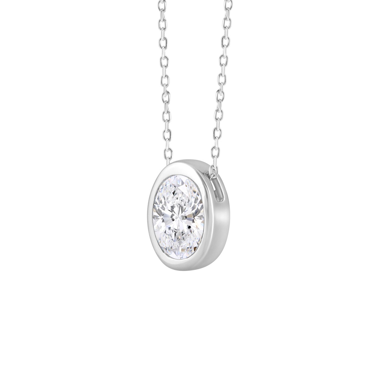 LADIES SOLITAIRE PENDANT 2CT OVAL DIAMOND 14K WHITE GOLD