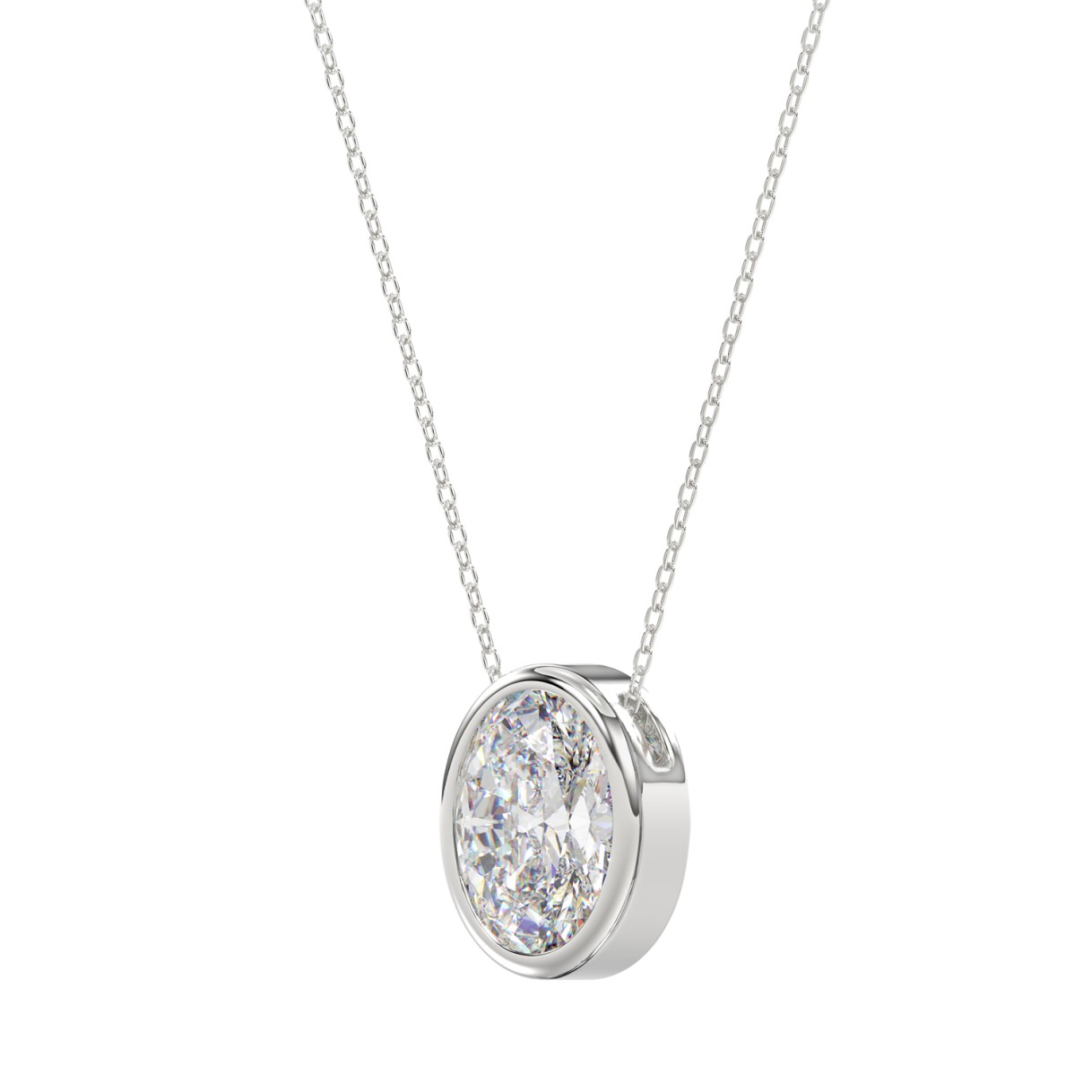 LADIES SOLITAIRE PENDANT 2CT OVAL DIAMOND 14K WHITE GOLD
