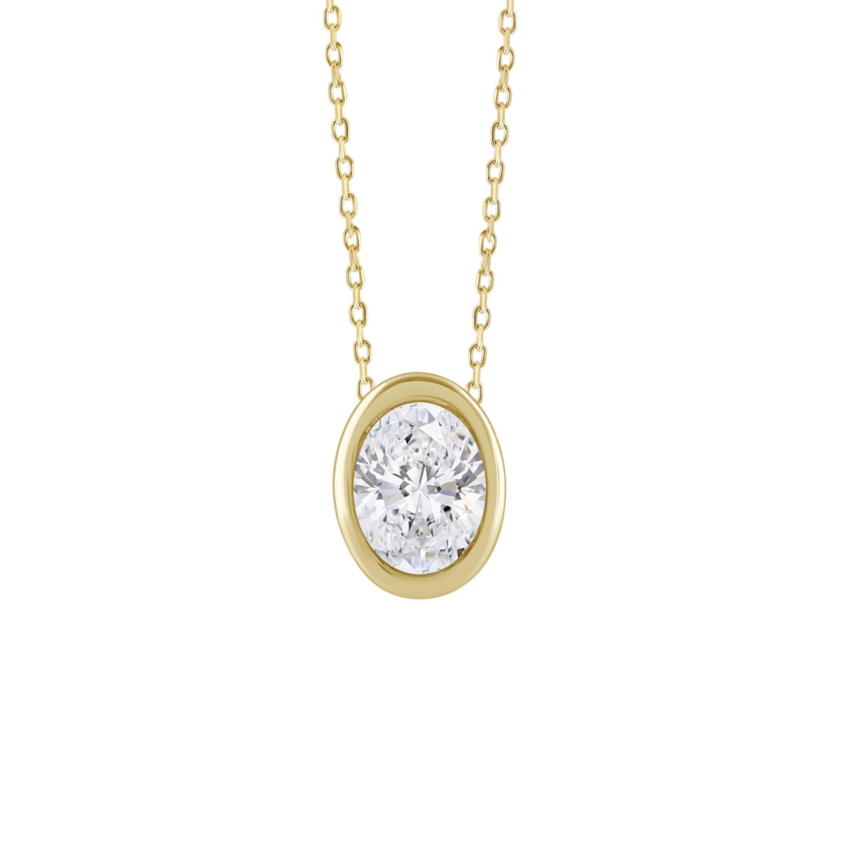 LADIES SOLITAIRE PENDANT 2CT OVAL DIAMOND 14K YELLOW GOLD