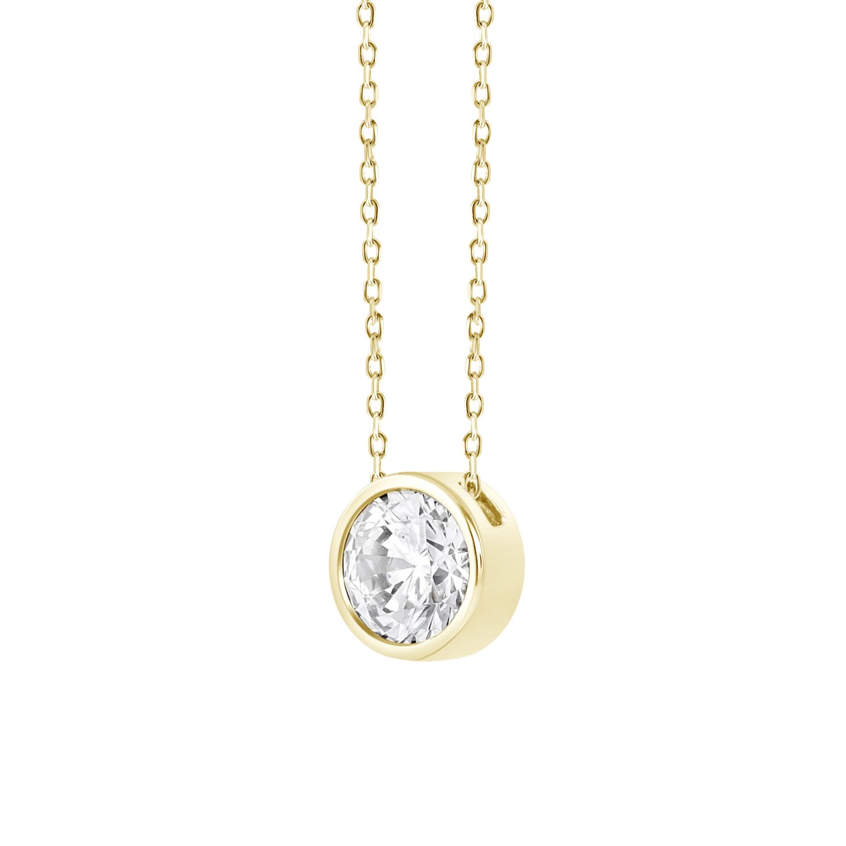 LADIES SOLITAIRE PENDANT 2CT ROUND DIAMOND 14K YELLOW GOLD