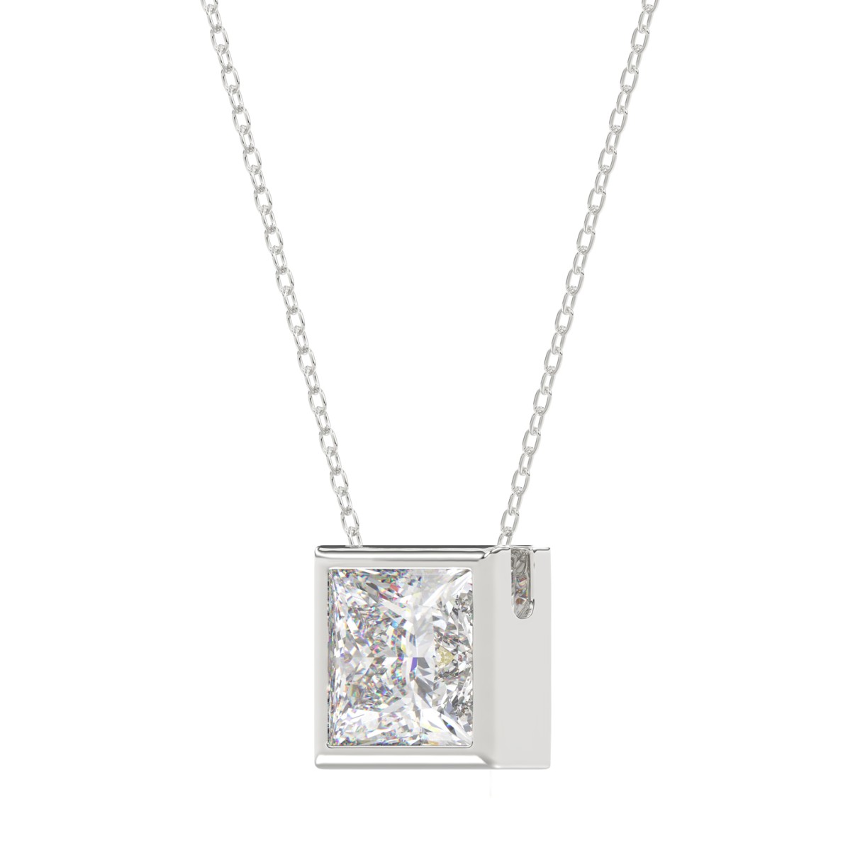 LADIES SOLITAIRE PENDANT 3CT PRINCESS DIAMOND 14K WHITE GOLD