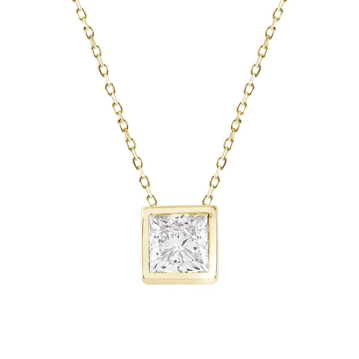 LADIES SOLITAIRE PENDANT 3CT PRINCESS DIAMOND 14K YELLOW GOLD