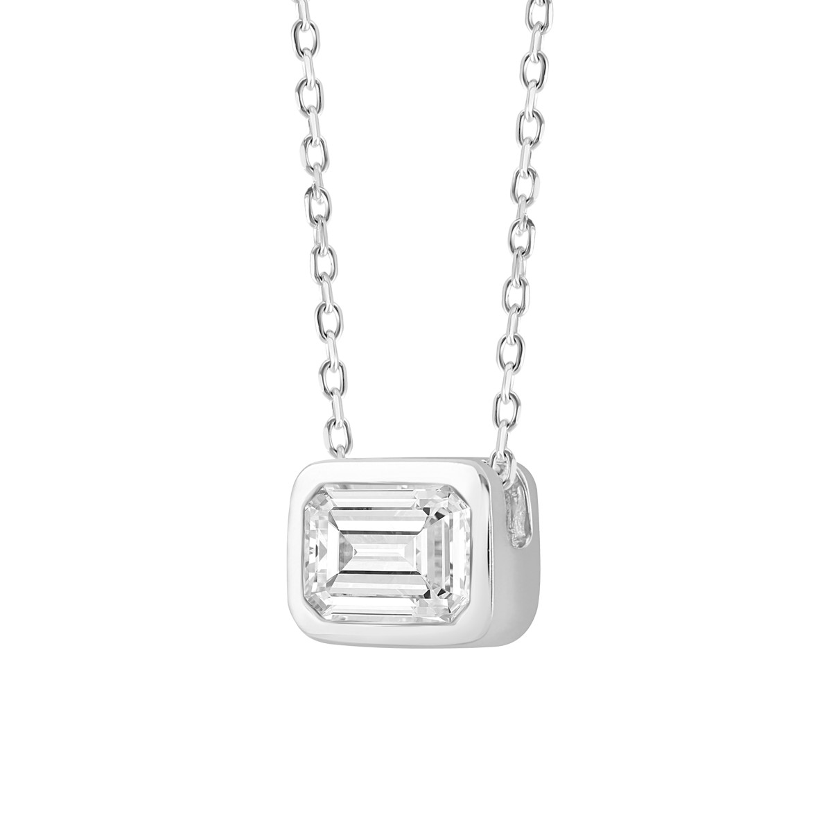 LADIES SOLITAIRE PENDANT 3CT EMERALD DIAMOND 14K WHITE GOLD