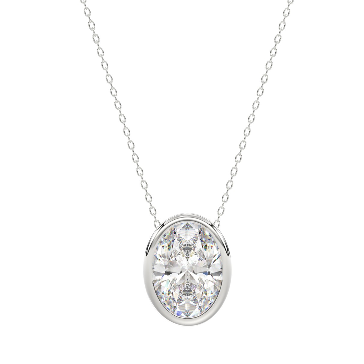 LADIES SOLITAIRE PENDANT 3CT OVAL DIAMOND 14K WHITE GOLD