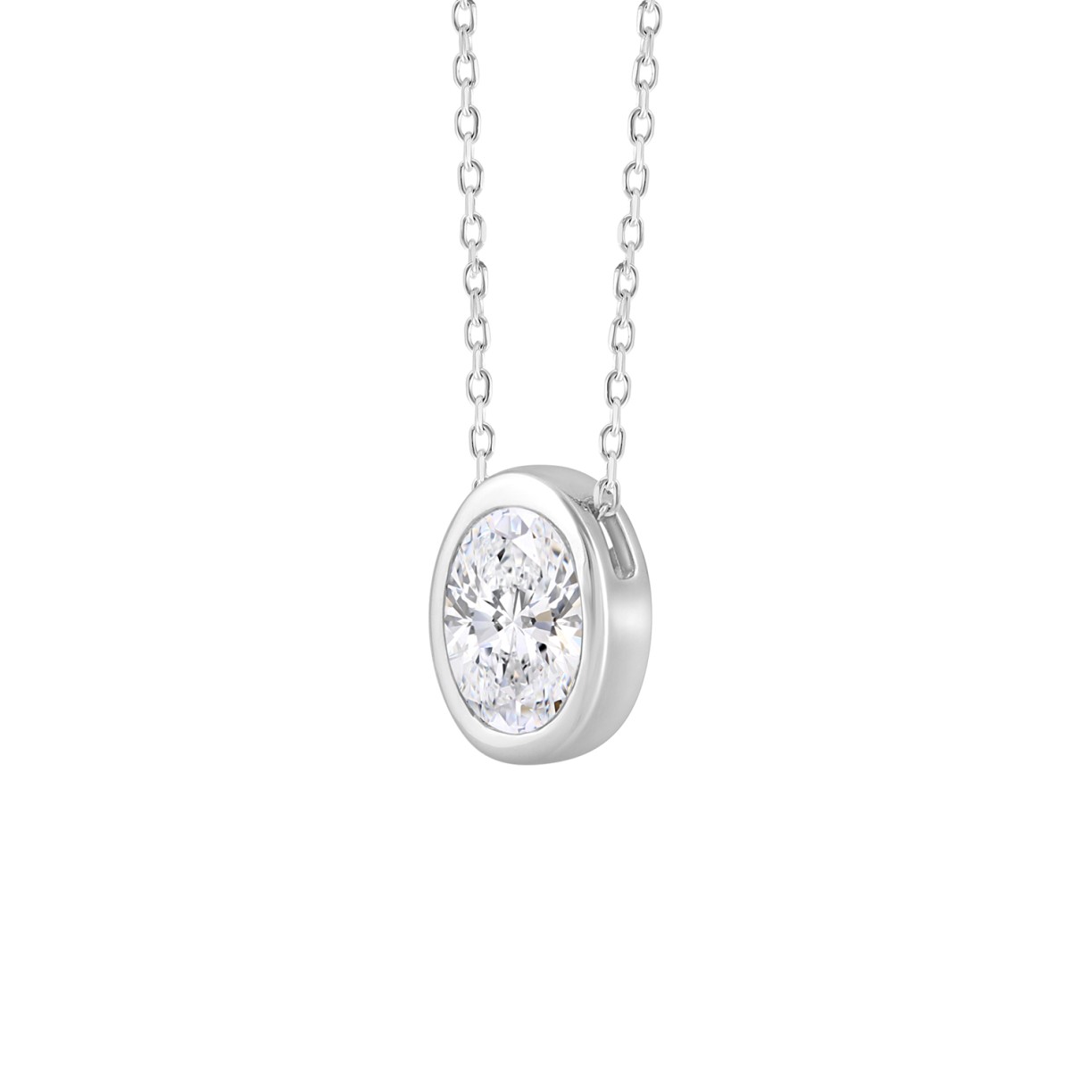 LADIES SOLITAIRE PENDANT 3CT OVAL DIAMOND 14K WHITE GOLD