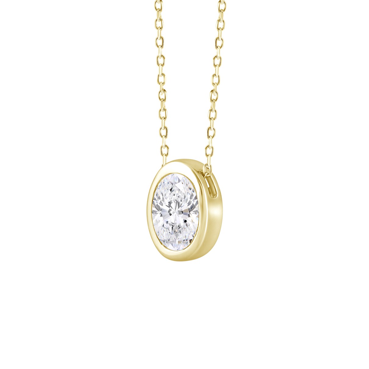 LADIES SOLITAIRE PENDANT 3CT OVAL DIAMOND 14K YELLOW GOLD