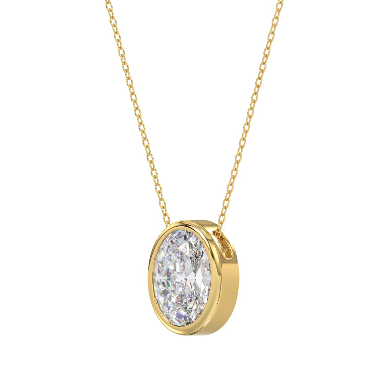 LADIES SOLITAIRE PENDANT 3CT OVAL DIAMOND 14K YELLOW GOLD