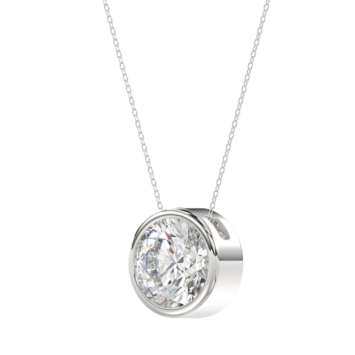 LADIES SOLITAIRE PENDANT 3CT ROUND DIAMOND 14K WHITE GOLD