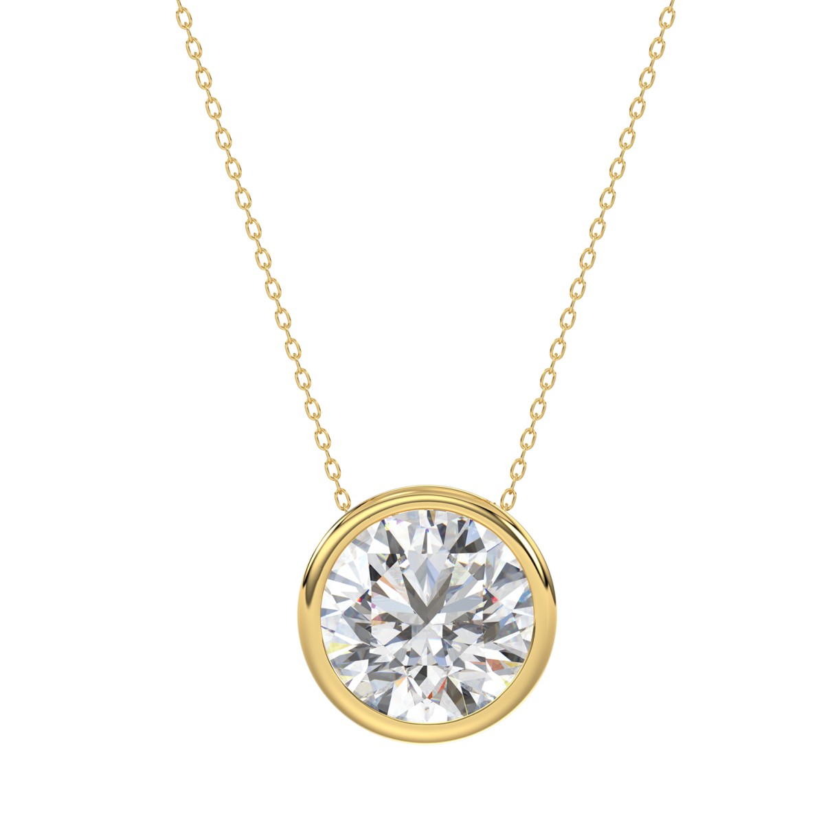 LADIES SOLITAIRE PENDANT 3CT ROUND DIAMOND 14K YEL...