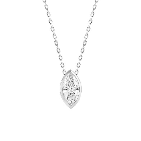 LADIES SOLITAIRE PENDANT 1CT MARQUISE DIAMOND 14K WHITE GOLD WITH CHAIN