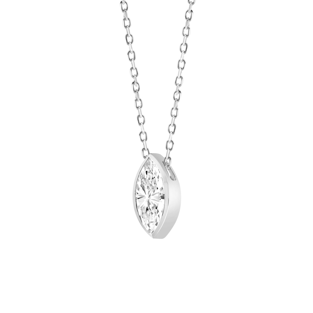 LADIES SOLITAIRE PENDANT 1CT MARQUISE DIAMOND 14K WHITE GOLD WITH CHAIN