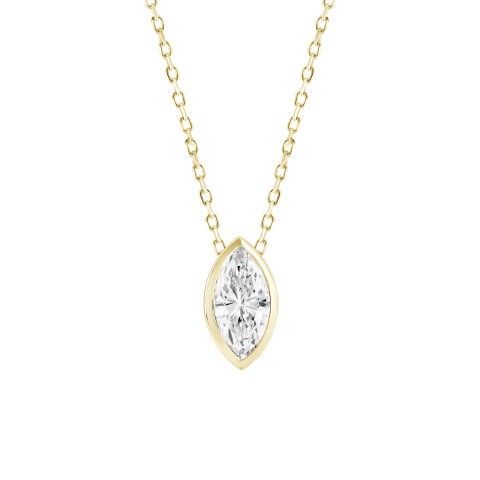 LADIES SOLITAIRE PENDANT 1CT MARQUISE DIAMOND 14K YELLOW GOLD WITH CHAIN