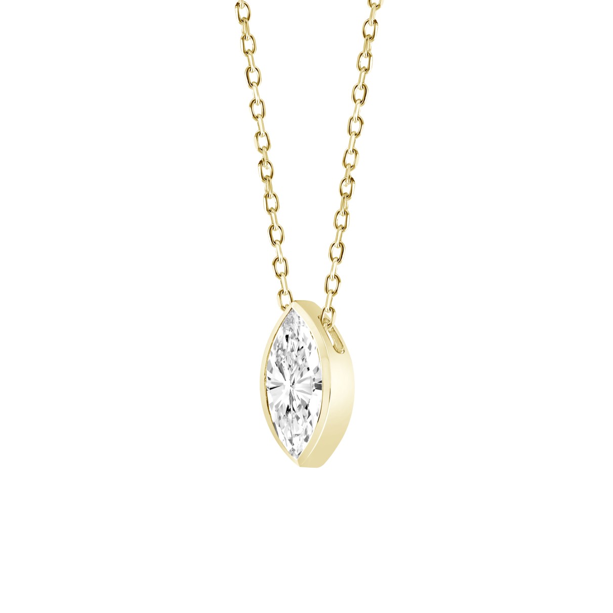LADIES SOLITAIRE PENDANT 1CT MARQUISE DIAMOND 14K YELLOW GOLD WITH CHAIN