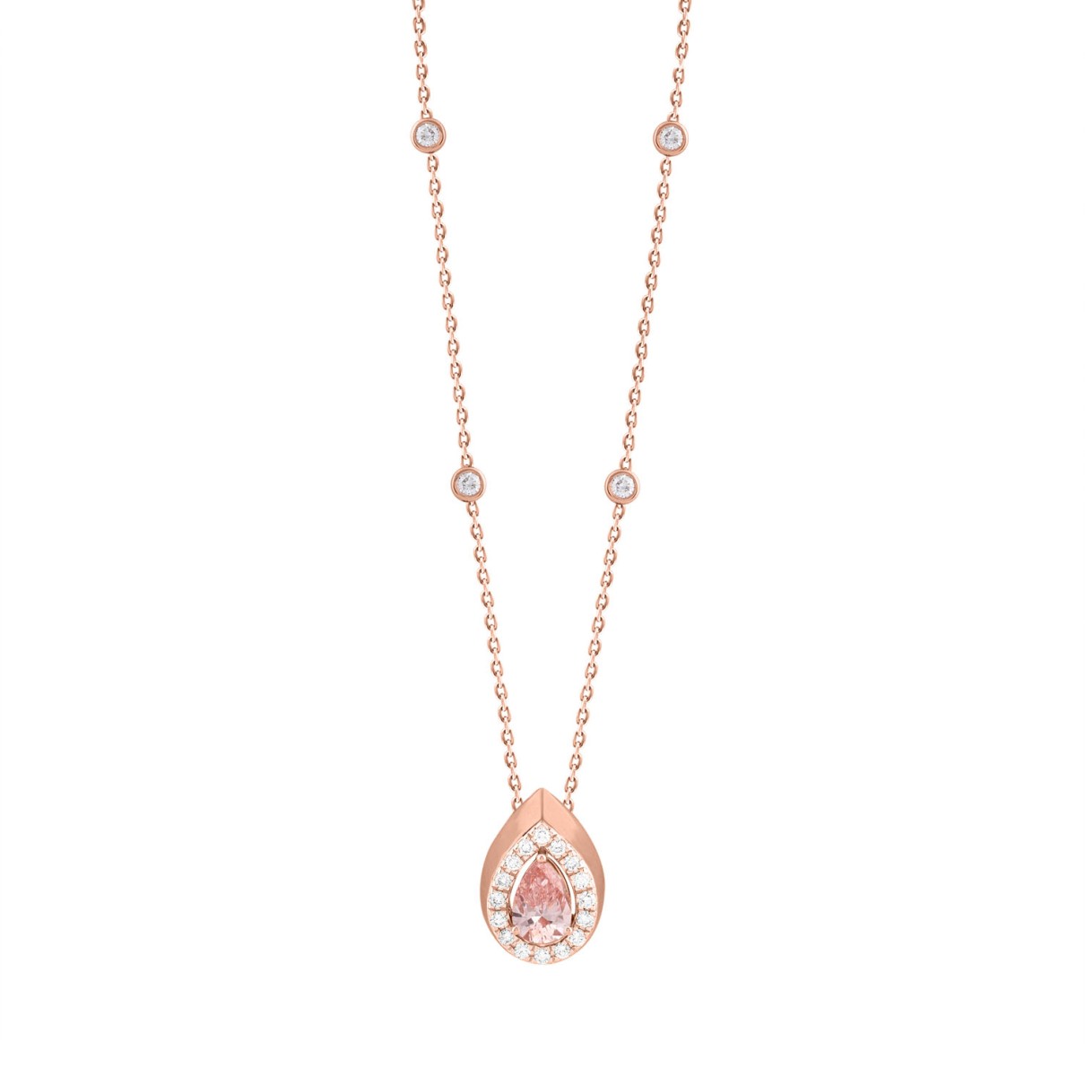 LADIES NECKLACE 3/4CT ROUND/PEAR DIAMOND 14K ROSE GOLD (CENTER STONE PEAR DIAMOND 1/2CT )