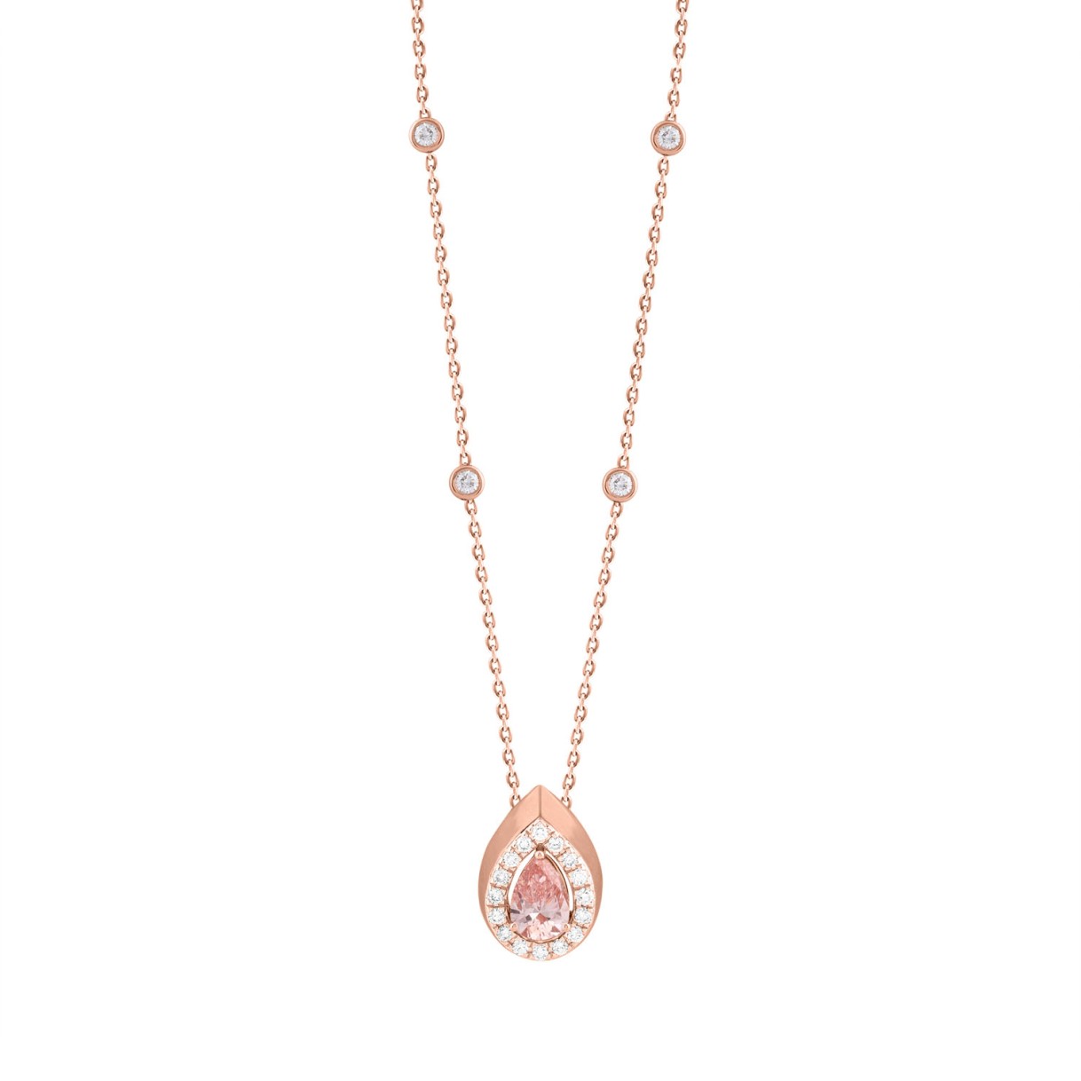 ETERNAL BLUSH COLLECTION LADIES NECKLACE 3/4CT ROUND/PEAR DIAMOND 14K ROSE GOLD (CENTER STONE PINK PEAR DIAMOND 1/2CT)