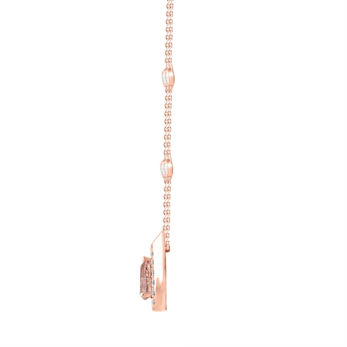 ETERNAL BLUSH COLLECTION LADIES NECKLACE 3/4CT ROUND/PEAR DIAMOND 14K ROSE GOLD (CENTER STONE PINK PEAR DIAMOND 1/2CT)