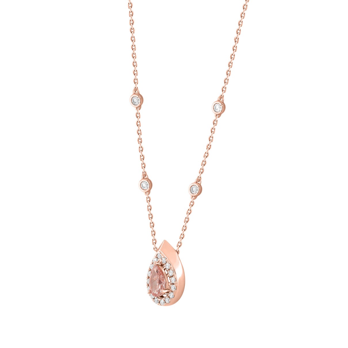 LADIES NECKLACE 3/4CT ROUND/PEAR DIAMOND 14K ROSE GOLD (CENTER STONE PEAR DIAMOND 1/2CT )