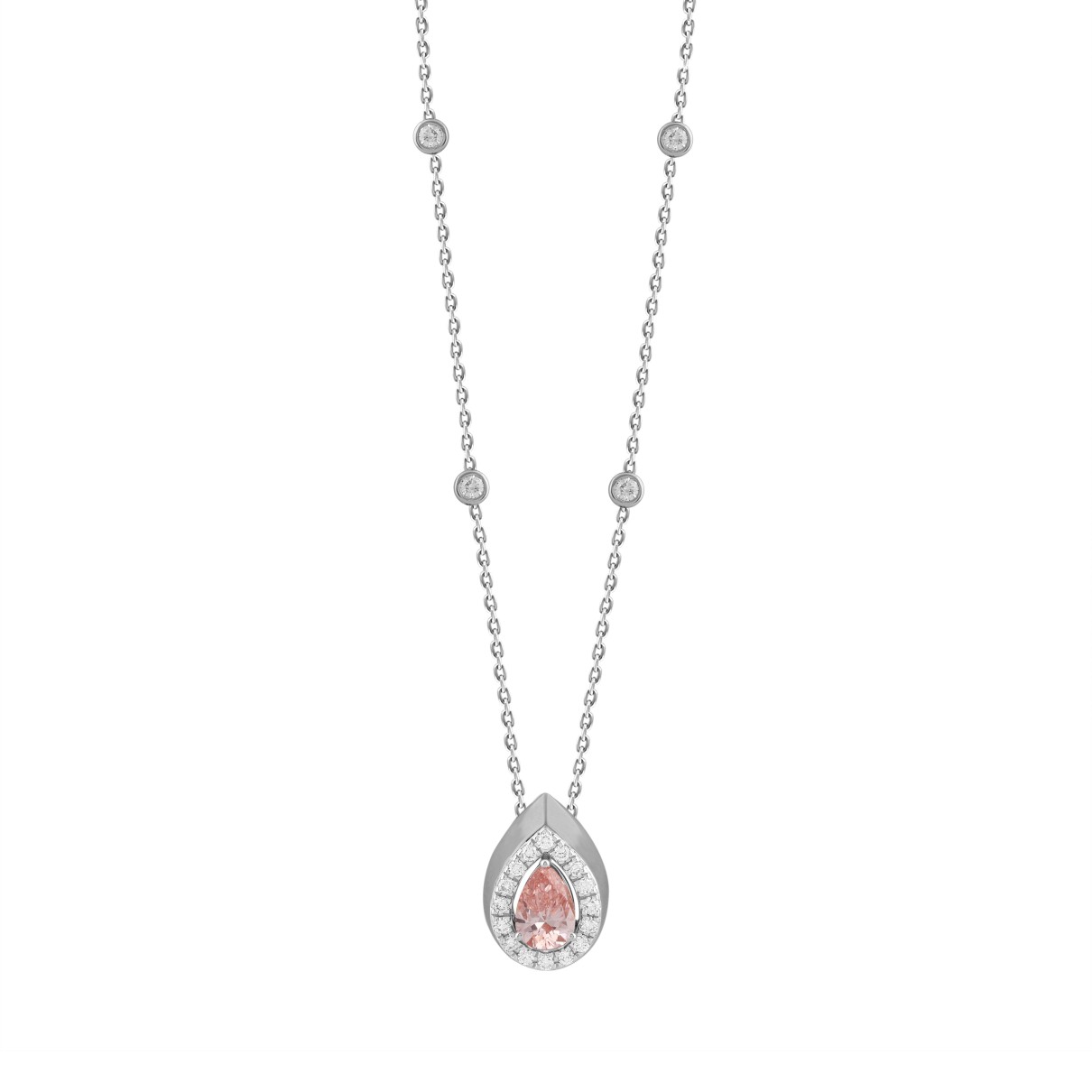 LADIES NECKLACE 3/4CT ROUND/PEAR DIAMOND 14K WHITE GOLD (CENTER STONE PEAR DIAMOND 1/2CT )