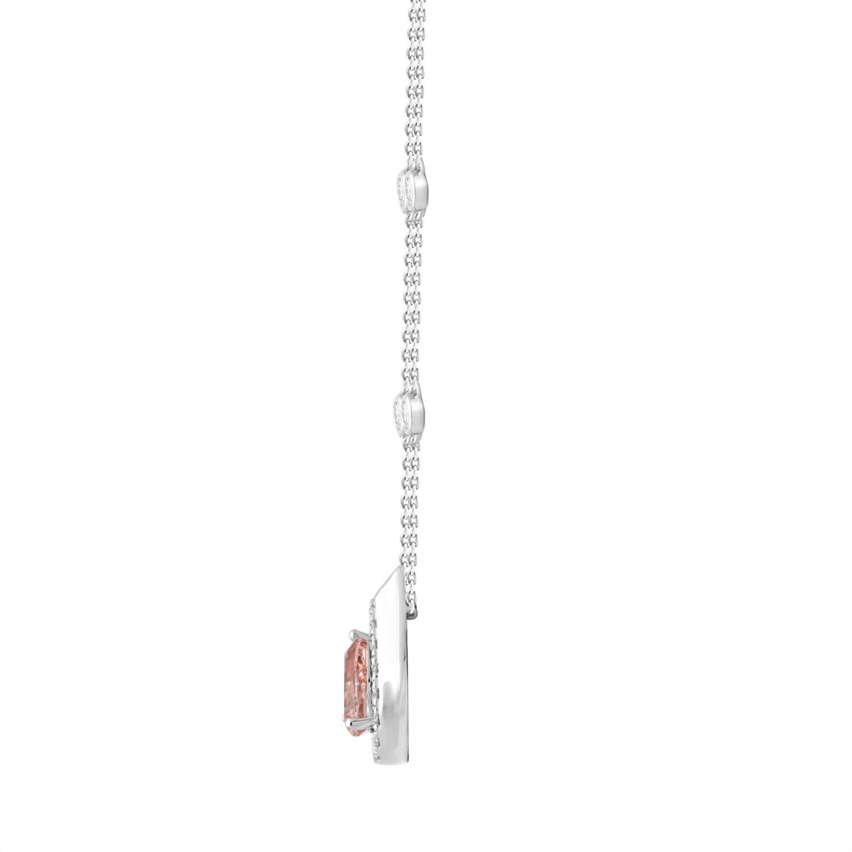 ETERNAL BLUSH COLLECTION LADIES NECKLACE 3/4CT ROUND/PEAR DIAMOND 14K WHITE GOLD (CENTER STONE PINK PEAR DIAMOND 1/2CT)