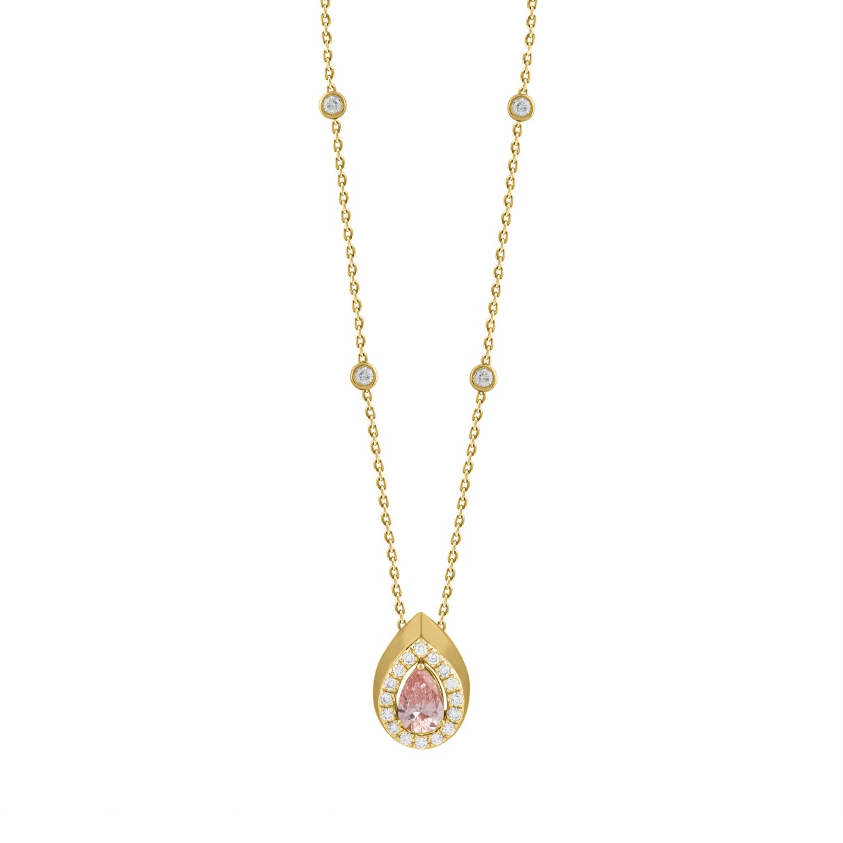 LADIES NECKLACE 3/4CT ROUND/PEAR DIAMOND 14K YELLO...