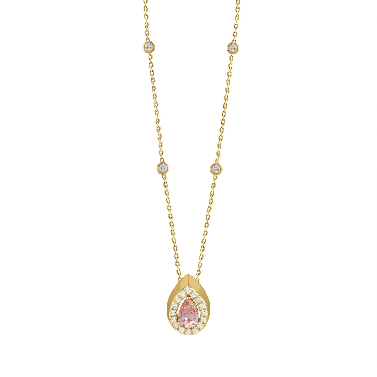 ETERNAL BLUSH COLLECTION LADIES NECKLACE 3/4CT ROUND/PEAR DIAMOND 14K YELLOW GOLD (CENTER STONE PINK PEAR DIAMOND 1/2CT)