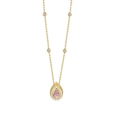 LADIES NECKLACE 3/4CT ROUND/PEAR DIAMOND 14K YELLOW GOLD (CENTER STONE PEAR DIAMOND 1/2CT )