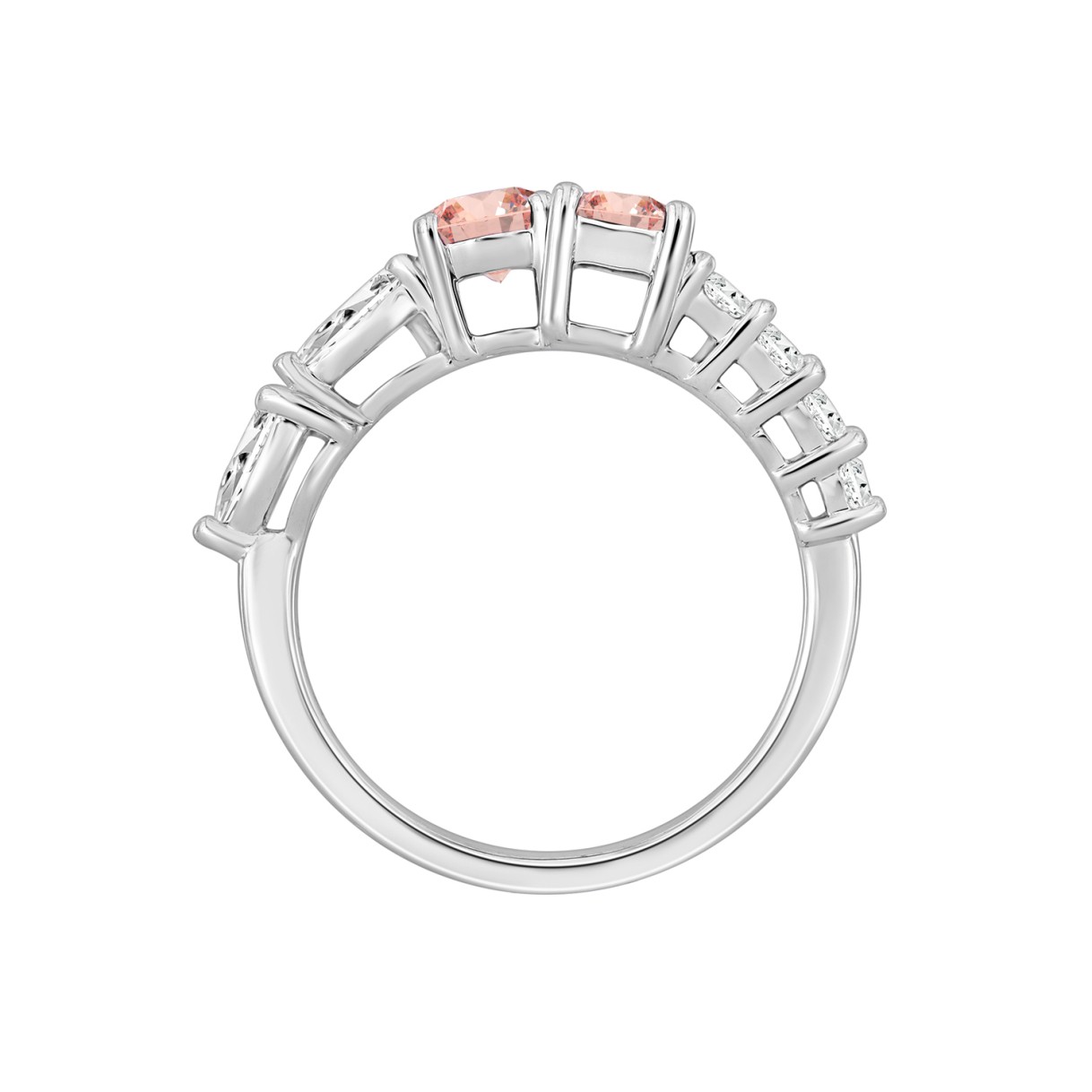 ETERNAL BLUSH COLLECTION LADIES RING 2 1/4CT ROUND/EMERALD/PEAR/OVAL DIAMOND 14K WHITE GOLD (CENTER STONE PINK OVAL/EMERALD DIAMOND 3/4CT 3/4CT)