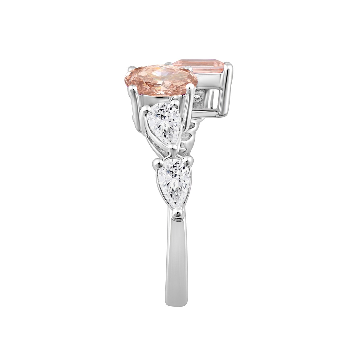 ETERNAL BLUSH COLLECTION LADIES RING 2 1/4CT ROUND/EMERALD/PEAR/OVAL DIAMOND 14K WHITE GOLD (CENTER STONE PINK OVAL/EMERALD DIAMOND 3/4CT 3/4CT)
