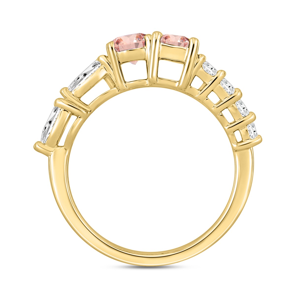 ETERNAL BLUSH COLLECTION LADIES RING 2 1/4CT ROUND/EMERALD/PEAR/OVAL DIAMOND 14K YELLOW GOLD (CENTER STONE PINK OVAL DIAMOND 3/4CT /EMERALD  3/4CT)