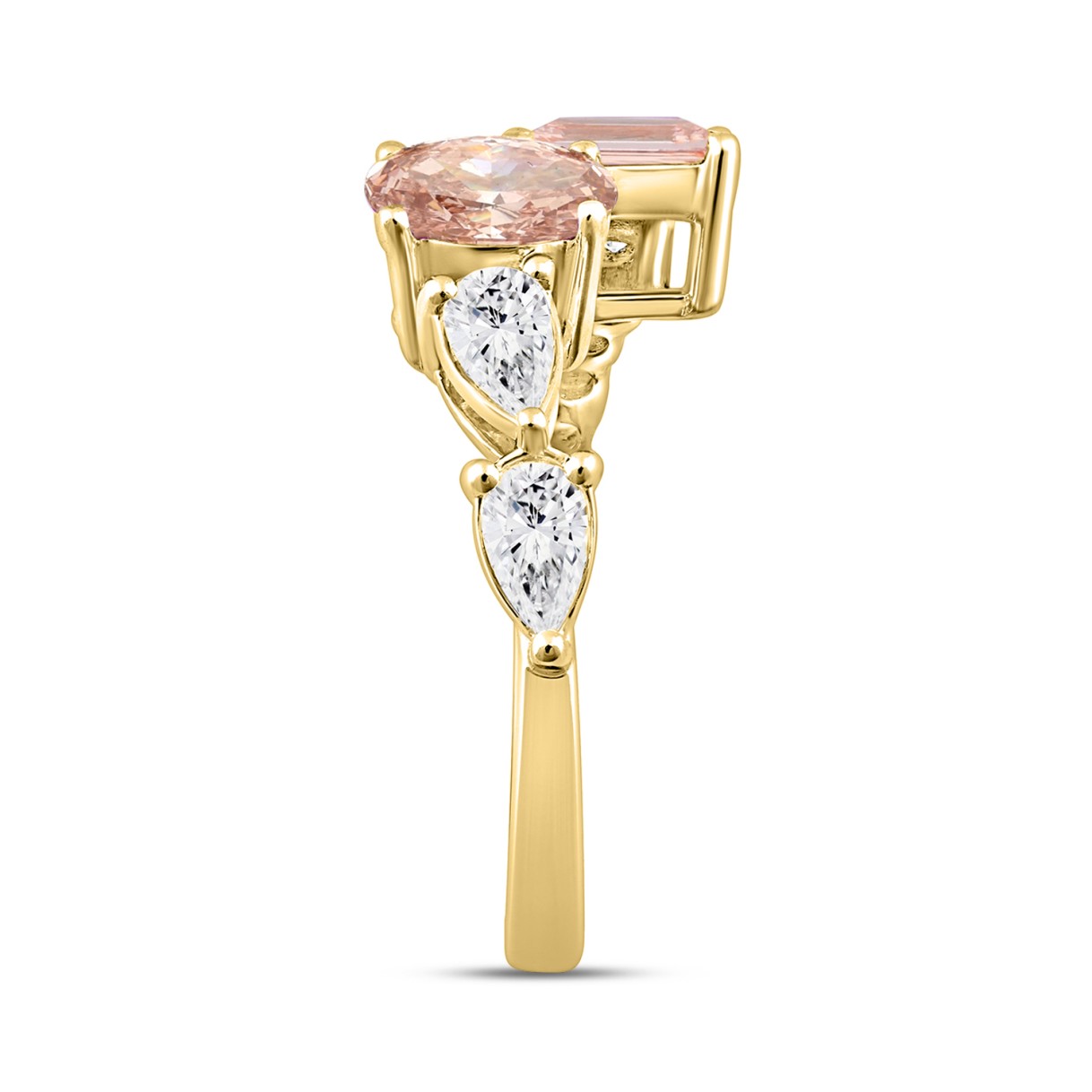 ETERNAL BLUSH COLLECTION LADIES RING 2 1/4CT ROUND/EMERALD/PEAR/OVAL DIAMOND 14K YELLOW GOLD (CENTER STONE PINK OVAL DIAMOND 3/4CT /EMERALD  3/4CT)