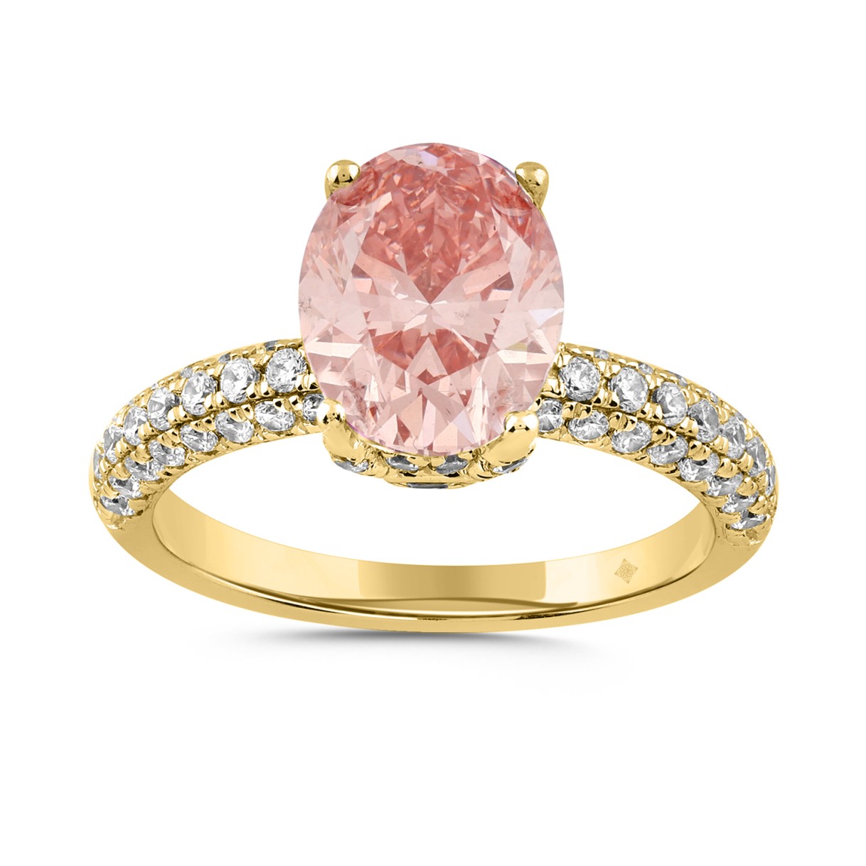 ETERNAL BLUSH COLLECTION LADIES RING 2 3/4CT ROUND/OVAL DIAMOND 14K YELLOW GOLD (CENTER STONE PINK OVAL DIAMOND 2CT)