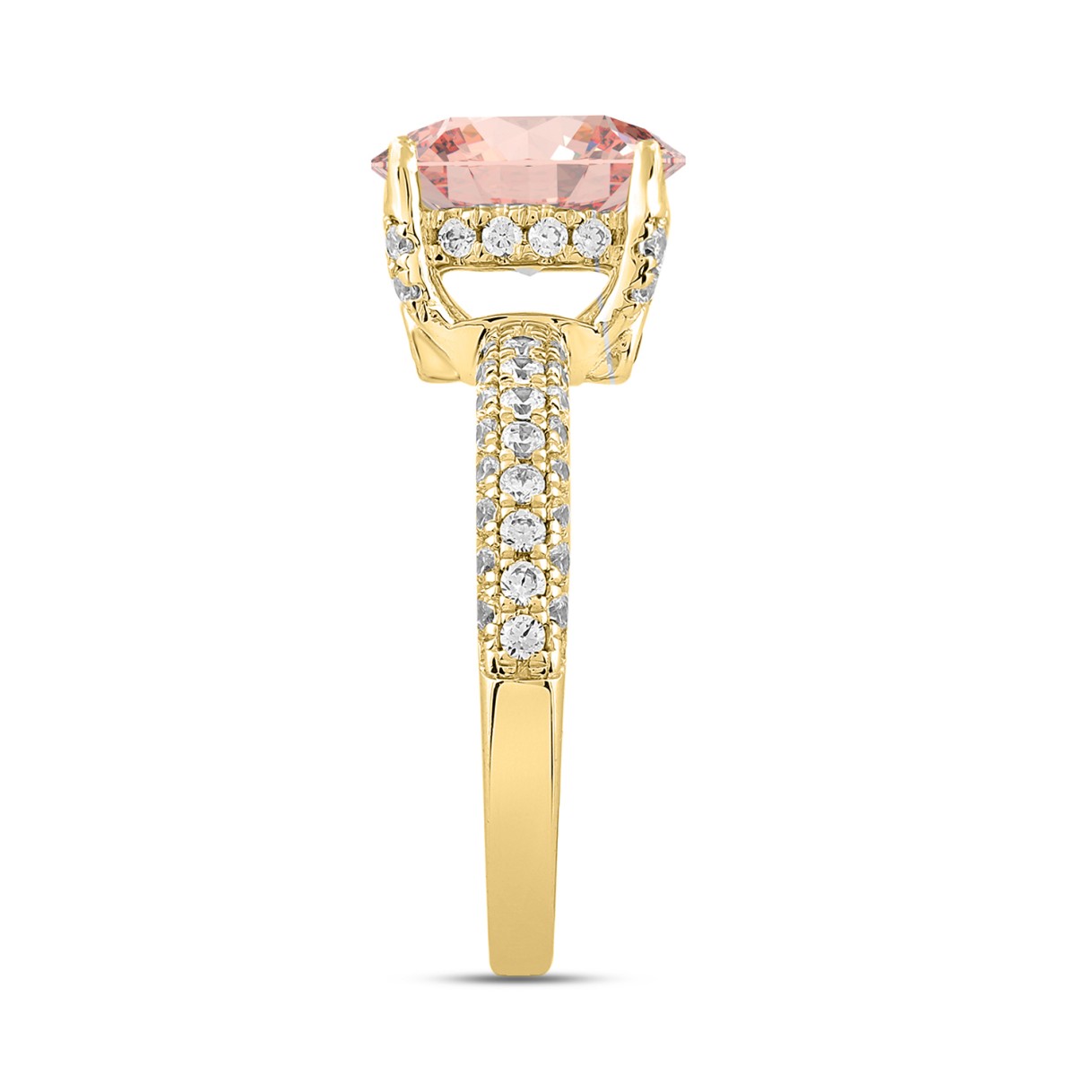 ETERNAL BLUSH COLLECTION LADIES RING 2 3/4CT ROUND/OVAL DIAMOND 14K YELLOW GOLD (CENTER STONE PINK OVAL DIAMOND 2CT)