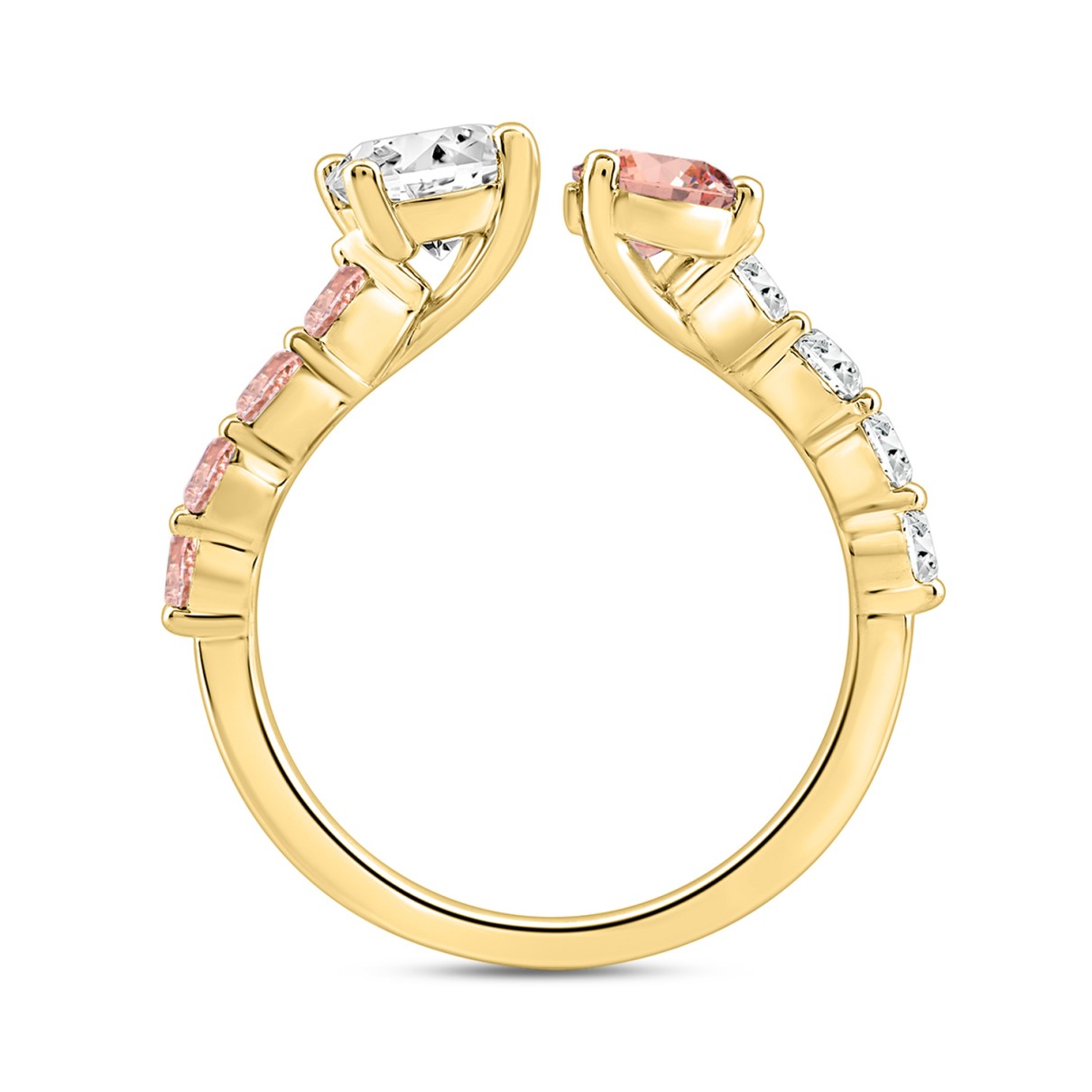 LADIES RING 2 1/4CT ROUND/PEAR DIAMOND 14 K YELLOW GOLD (CENTER STONE ROUND/PEAR DIAMOND 3/4CT 3/4CT )