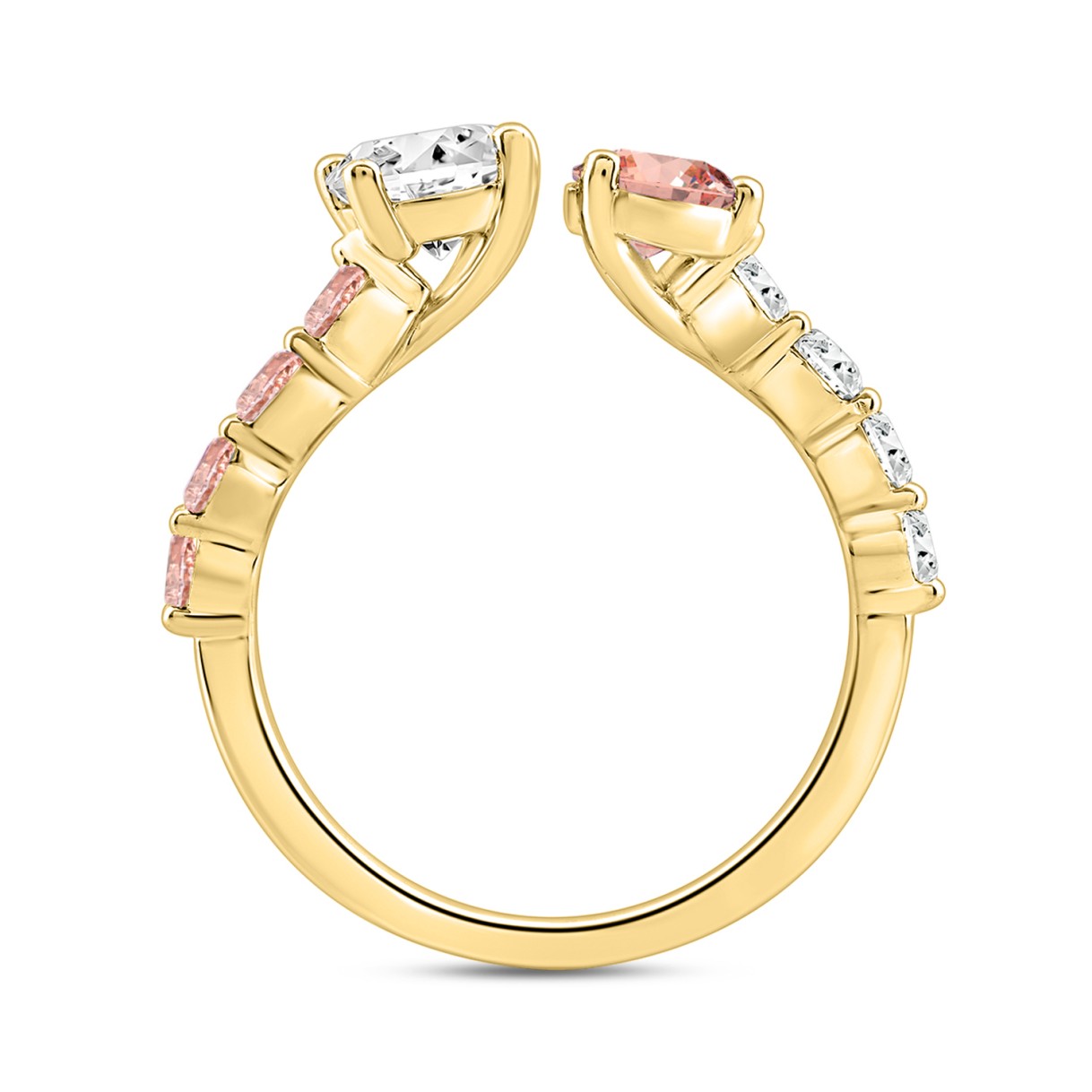 ETERNAL BLUSH COLLECTION LADIES RING 2 1/4CT ROUND/PEAR DIAMOND 14 K YELLOW GOLD (CENTER STONE PINK ROUND/PEAR DIAMOND 3/4CT 3/4CT)