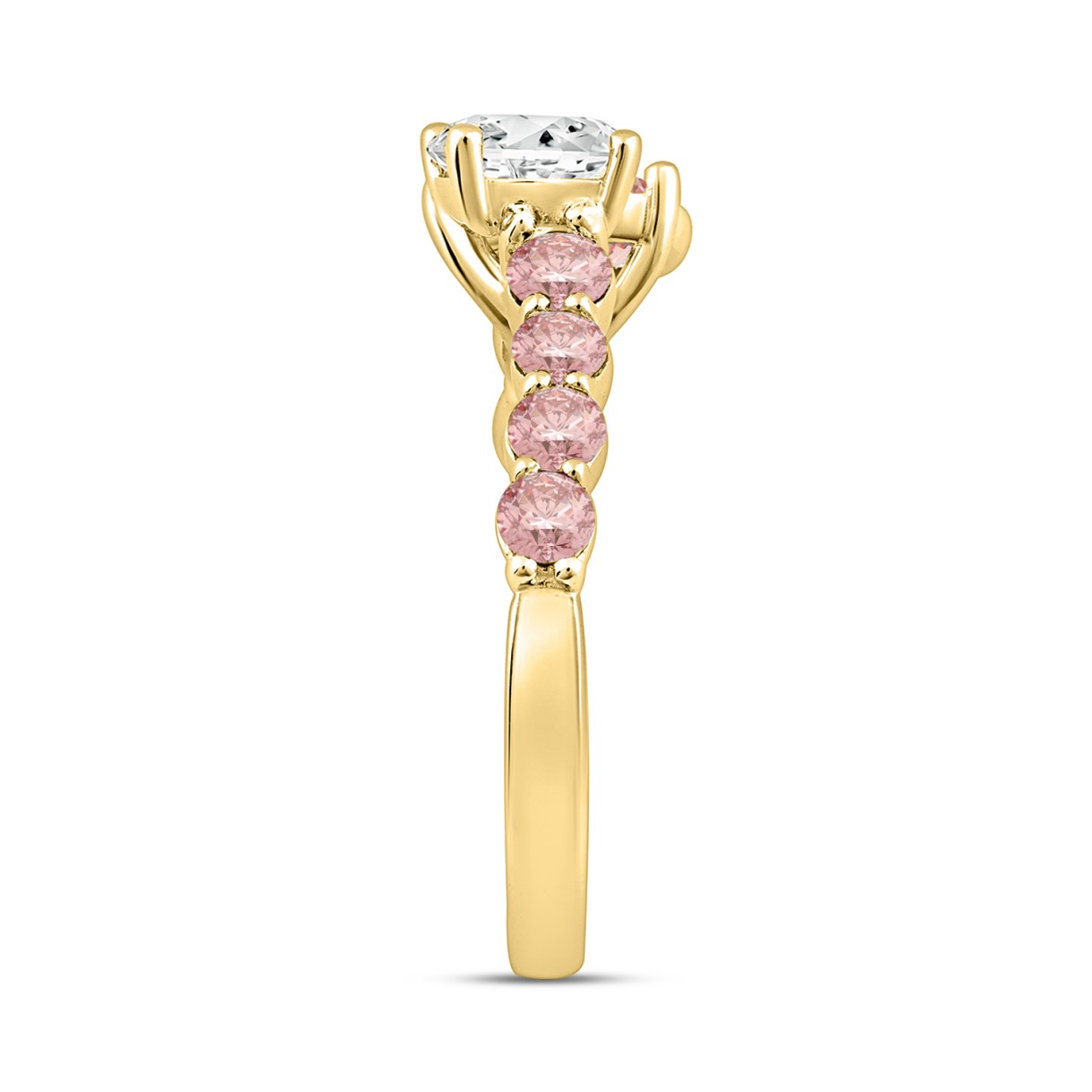 ETERNAL BLUSH COLLECTION LADIES RING 2 1/4CT ROUND/PEAR DIAMOND 14 K YELLOW GOLD (CENTER STONE PINK ROUND/PEAR DIAMOND 3/4CT 3/4CT)