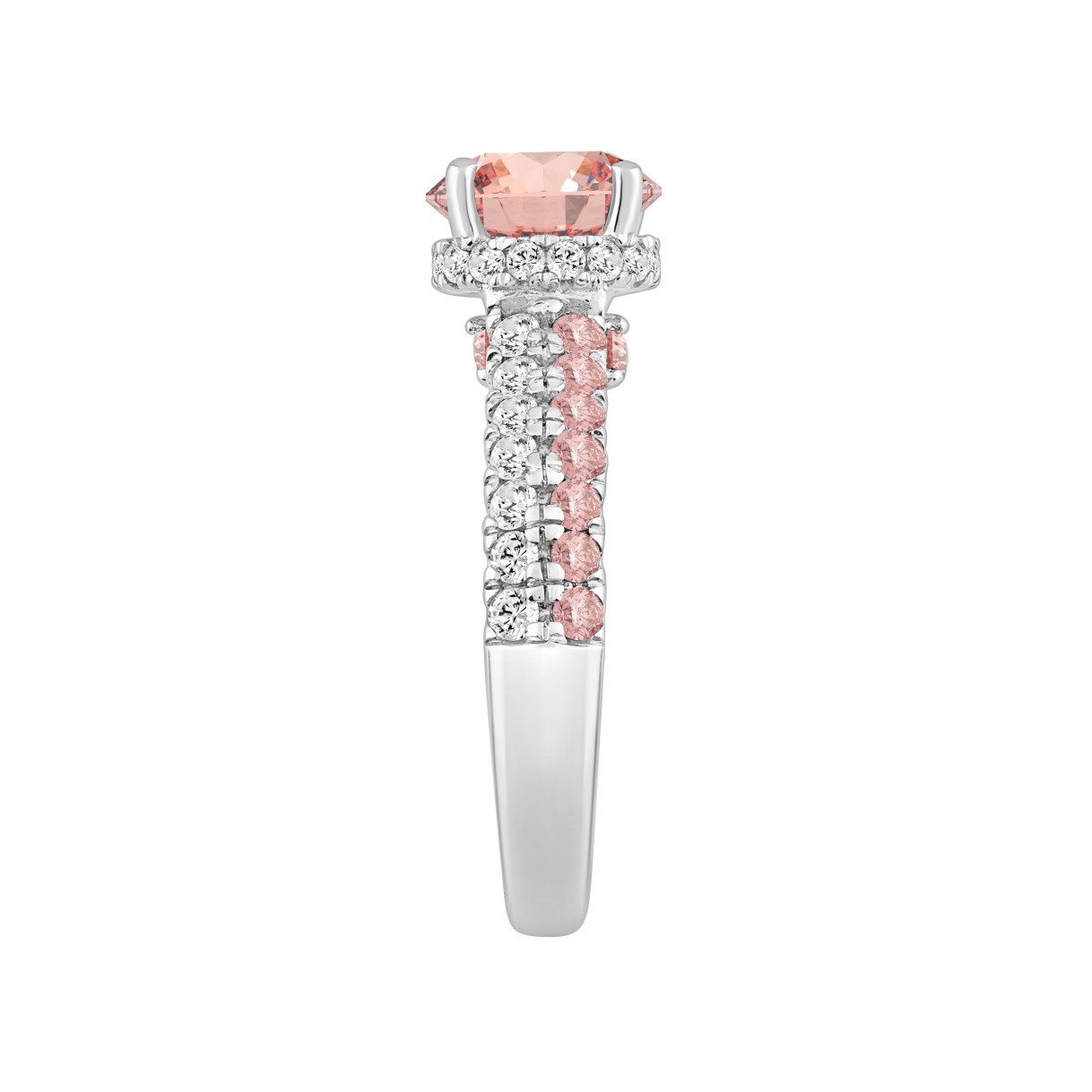 ETERNAL BLUSH COLLECTION LADIES RING 2 1/2CT ROUND DIAMOND 14K WHITE GOLD (CENTER STONE PINK ROUND DIAMOND 1 1/2CT)