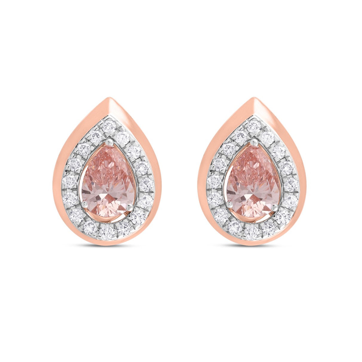 LADIES EARRINGS 1 1/3CT ROUND/PEAR DIAMOND 14K ROS...