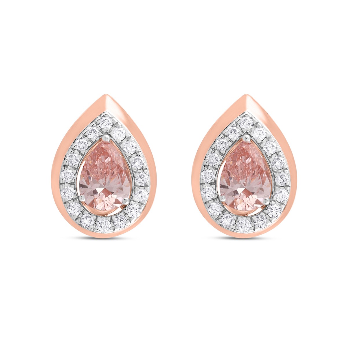 LADIES EARRINGS 1 1/3CT ROUND/PEAR DIAMOND 14K ROSE GOLD (CENTER STONE PEAR DIAMOND 1CT)