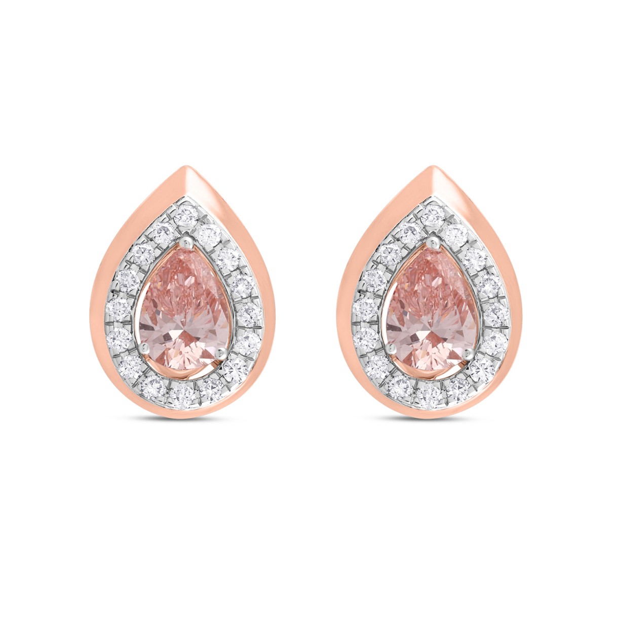 ETERNAL BLUSH COLLECTION LADIES EARRINGS 1 1/3CT ROUND/PEAR DIAMOND 14K ROSE GOLD (CENTER STONE PINK PEAR DIAMOND 1CT)