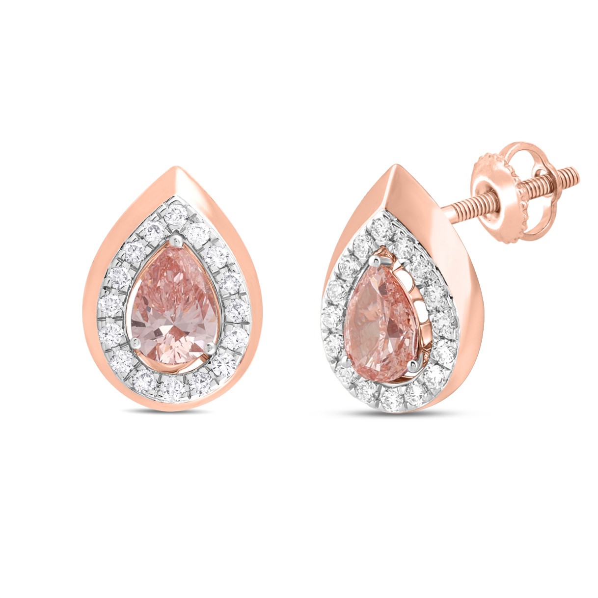 ETERNAL BLUSH COLLECTION LADIES EARRINGS 1 1/3CT ROUND/PEAR DIAMOND 14K ROSE GOLD (CENTER STONE PINK PEAR DIAMOND 1CT)