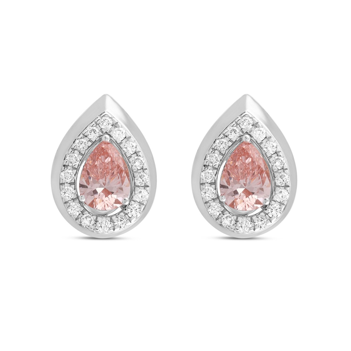 LADIES EARRINGS 1 1/3CT ROUND/PEAR DIAMOND 14K WHI...