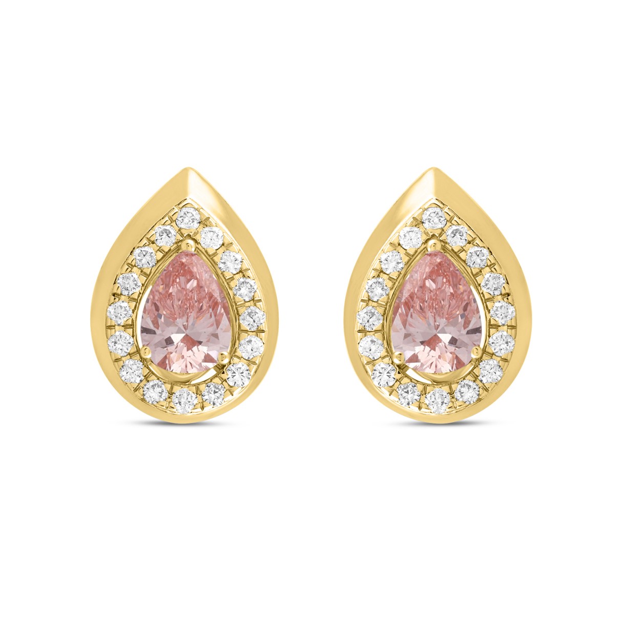 ETERNAL BLUSH COLLECTION LADIES EARRINGS 1 1/3CT ROUND/PEAR DIAMOND 14K YELLOW GOLD (CENTER STONE PINK PEAR DIAMOND 1CT)
