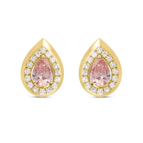 LADIES EARRINGS 1 1/3CT ROUND/PEAR DIAMOND 14K YELLOW GOLD (CENTER STONE PEAR DIAMOND 1CT)