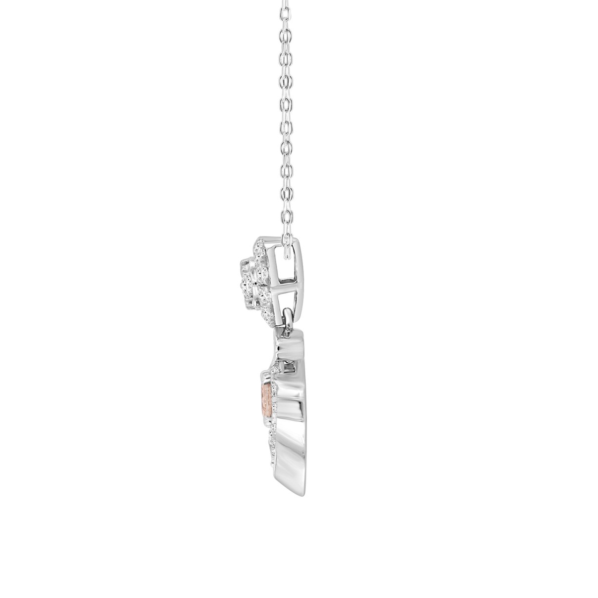 LADIES PENDANT 1CT ROUND/OVAL DIAMOND 14K WHITE GOLD WITH CHAIN (CENTER STONE OVAL DIAMOND 1/2CT )