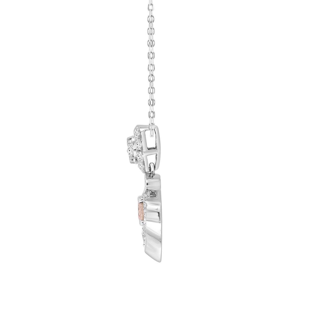 ETERNAL BLUSH COLLECTION LADIES PENDANT 1CT ROUND/OVAL DIAMOND 14K WHITE GOLD WITH CHAIN (CENTER STONE PINK OVAL DIAMOND 1/2CT)